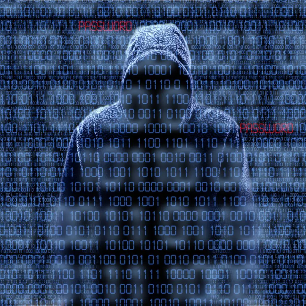 cyber criminal wearing hoodie