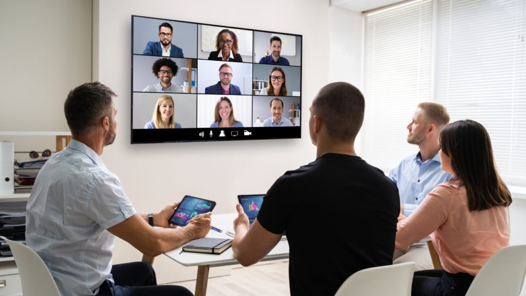 Team on video conference meeting