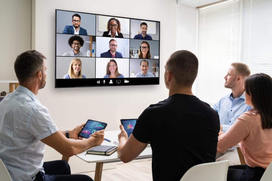 Team on video conference meeting
